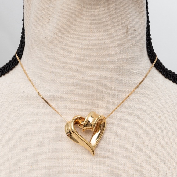 14K yellow gold heart ribbon slide pendant quality quiet luxury timeless classic - Picture 7 of 12